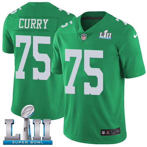 Nike Eagles #75 Vinny Curry Green Super Bowl LII Youth Stitched NFL Limited Rush Jersey - Click Image to Close